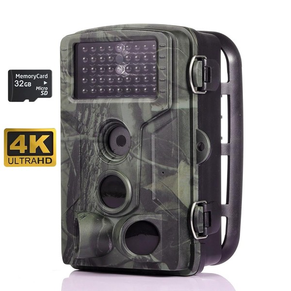 FunKind 50MP 4K IP65 Waterproof Hunting Camera Camera Wide Angle 120° Invisible Infrared Camera Trap with 32GB SD