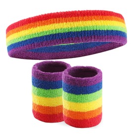 Sports Sweatband Headband Wristband Set - Terry Cloth Headbands for Men & Women, Head & Wrist Sweat Bands for Tennis, Sports, Basketball, Gym, Exercise