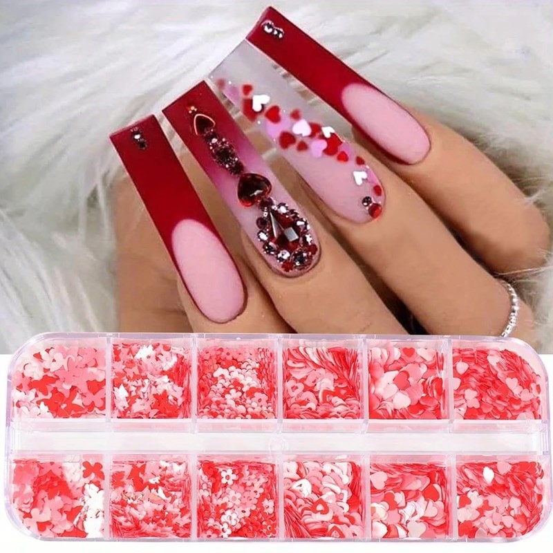 12 Grids Heart Nail Art Glitter Sequins Valentine's Day Nail
