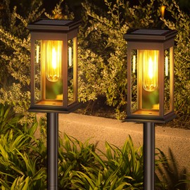 Kimuwote Solar Lights for Outdoor Garden, Pack of 2 Solar Lights for Outdoor Use with Tungsten Light, Warm White, IP65 Waterproof, Auto On/Off Solar Lights, Garden Decoration for Lawn, Patio, Yard,