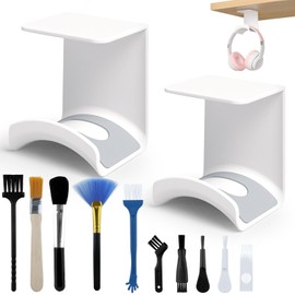 BITEFU Pack of 2 Headset Holder Wall, Headset Holder White with 10 Pieces Cleaning Tools for Multiple Devices, Desk, Wall, Gaming Headphones