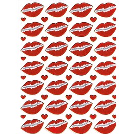 Kiss Mouth Kiss Heart Red Stickers 58 Pieces 1 Sheet 135 mm x 100 mm Sticker Craft Children Party Metallic Look