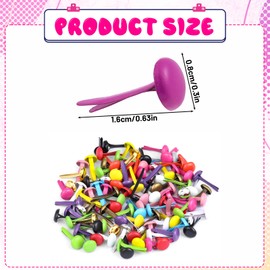 100Pcs Mini Brad Paper Fasteners, Brass Brads Round Fasteners Pastel Multicolor Metal Round Pastel Brads for Kids Crafts DIY Projects Decorative Scrapbooking Office DIY Supplies (0.3 * 0.63inch)