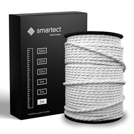 smartect Textile Cable White, 2 Metres Vintage Lamp Cable Fabric Twisted, 3-Core (3 x 0.75 mm²) Power Cable Textile Coated for Own DIY Project