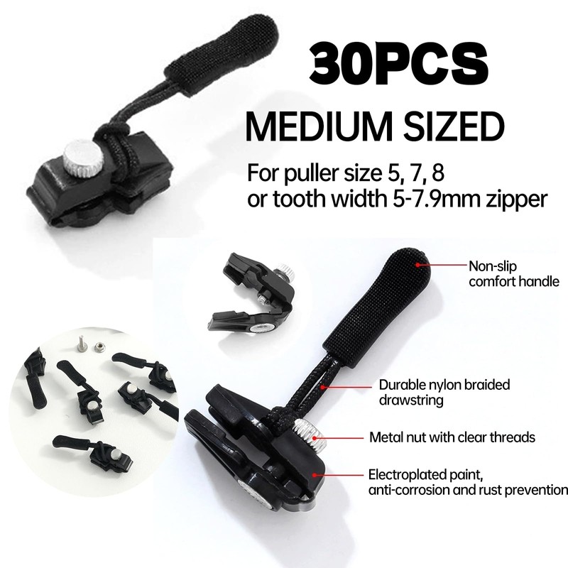 Zip Repair Set, Smavles Zip Black Fix Zip Puller, Zip