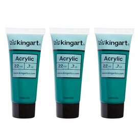 KINGART 500-132 PRO Artist Quality VIRIDIAN Acrylic Paint, 22ml (0.74oz) Tubes, 3 Pack - Set (66ml Total), Viridian Green