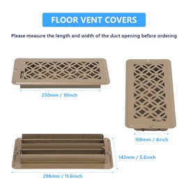 MMFSF 8 Pack Floor Vent Covers, 4x10 Adjustable Heat Air Vent Deflector, 2-in-1 Floor Register, Decorative Vent Covers for Home Floor,Office,Ceiling, Heavy Duty Walkable Metal Floor Vents(Brown-8pack)