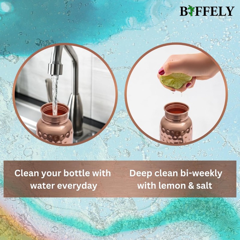 BIFFELY 100% Pure Copper Water Bottle for Drinking – Extra