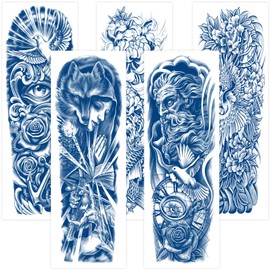 Aresvns Semi Permanent Sleeve Tattoos for Men and Women, 5 Sheets Full Arm Realistic Tattoos Waterproof and Long-Lasting 2 Weeks, Holidays Gift