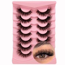7 Pairs of 3D False Eyelashes, Cat Eye, Fluffy Volume, Curly, Cat-Eye, Artificial Eyelashes, Natural Look, Reusable, Handmade Faux Mink Makeup Eyelashes (7P-HR-Z23)