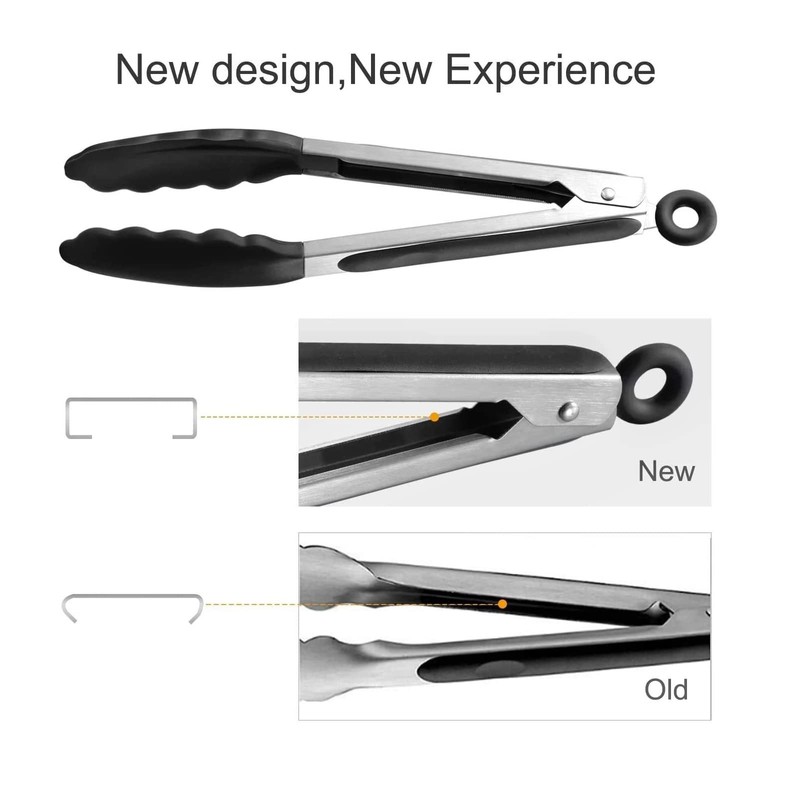 HOTEC Premium Stainless Steel Locking Kitchen Tongs with Silicon Tips,