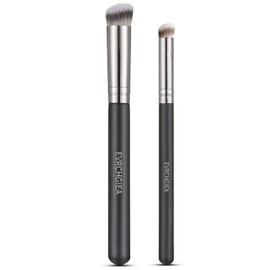 Angled Flat Concealer Brush Set, 2pcs Dense Under Eye Nose Contour Brush for Liquid Foundation Cream Powder Blending Buffing Stippling Brush (270+370)…
