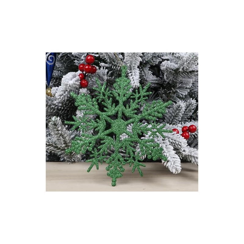 12pcs Glitter Snowflake Ornament for Christmas Tree Decoration-7 Inch,Emerald Green