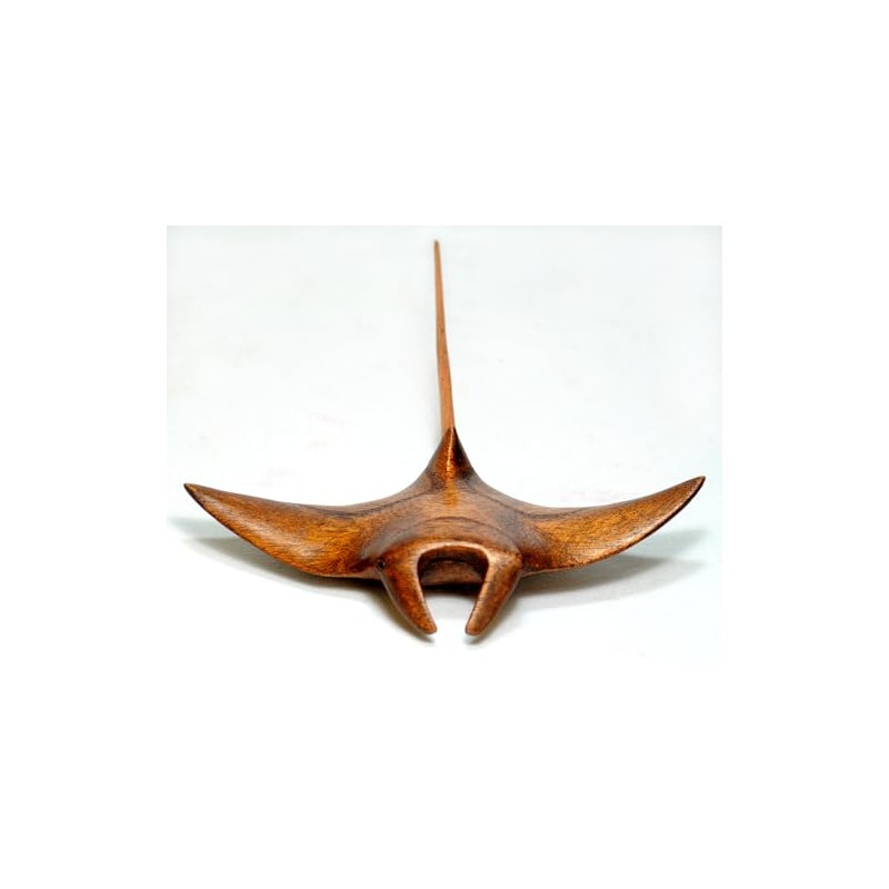 6" Wide Hand Carved Wood Hawaiian Manta Ray