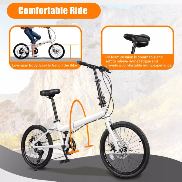 20" Folding Mountain Bike 7 Speed Bicycle Full Suspension MTB
