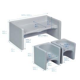 ECR4Kids Tri-Me Table and Cube Chair Set, Multipurpose Furniture, Light Grey, 3-Piece