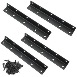 VIKKSAER 4Pcs Corner Brace Angle Brackets, 8 Inch X 1 Inch Heavy Duty L Shaped Shelf Bracket, Stainless Steel L Shape Corner Brackets for Shelves Furniture Cabinet (Black) (8 inch x 1 inch)