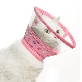 PUPTECK Cat Cone Collar Soft for Neck, Cat Recovery Collar to Stop Licking after Surgery, Adjustable Elizabethan Pet Collar for Small Medium Cats Kittens, Pink, S