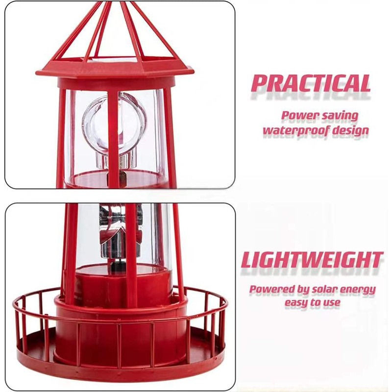LED Solar Powered Lighthouse, 360 Degree Rotating Lamp Courtyard Decoration