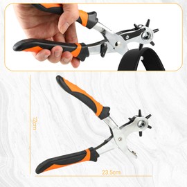 Lochzange für Leder - Gürtellochzange - Gürtellochzange mit 6 Fach Locher - mit Hebelübersetzung - geeignet für Gürtel - Uhrengürtel und verschiedene Materialien