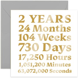 Old English Co. 2nd Anniversary Cotton Card - Stylish Gold Foil Second Birthday Card for Him or Her | Card for Husband, Wife, Girlfriend, Boyfriend, Happy Couple | Blank Inside & Envelope Included