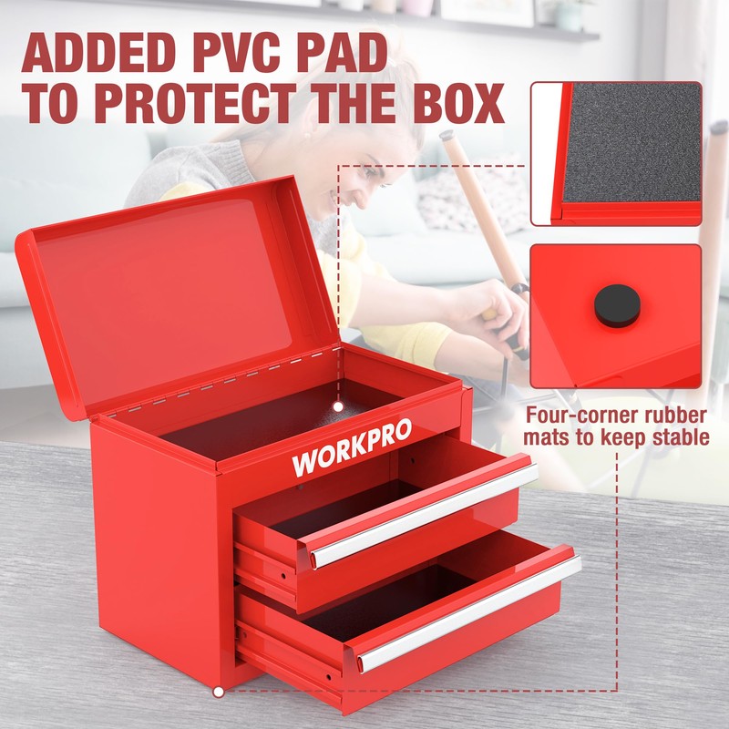 WORKPRO Mini Metal Tool Box with 2 Drawers and Top