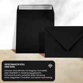 Netuno Burano Nero Pack of 100 Square Envelopes Black 170 x 170 mm Elegant Envelopes Square without Window Black Envelopes Square Elegant Envelopes Black High Quality