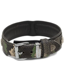 Michur Skully Camouflage Camo Leather Dog Collar Black Green Leather with Skull Studs Available in Various Sizes