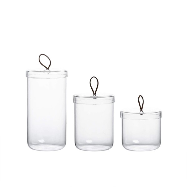 Glass Apothecary Jars-Cotton Jar-Bathroom Storage Canisters/Set of 3