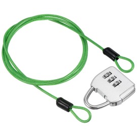 PATIKIL Security Steel Cable with 3 Digit Combination Lock, Travel Padlock 3Ft Green Coated Safety Wire Rope Double Loop for Luggage Suitcase, Silver
