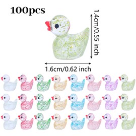 Nujvnuj Mini Ducks Pack of 100 Mini Duck Figures DIY Sparkling Colourful Ducks Mini Resin Ducks for Aquarium Garden Landscape Dollhouse Ornament Pot Decoration (12 Colours)