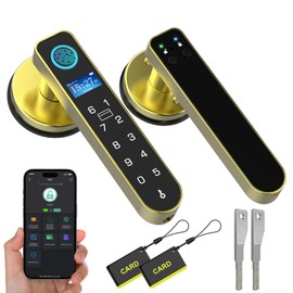Smart Fingerprint Door Knob Lock with Display Screen, Fingerprint Biometric Door Lock with Code Keypad Keyless Entry Door Handle for Bedroom Home Hotel Office Apartment - Gold
