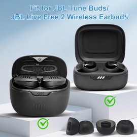 Replacement Ear Tips Compatible with JBL Tune Buds & Tune Buds 2, Soft Silicone Tips for JBL Tune Buds True Wireless Earbuds, 6 Pairs (S/M/L), Black