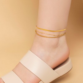 Amberta SIlber Gold Anklet for Women | Anklet Boho for Women | Summer Jewellery Anklet Adjustable Beads Heart Cord