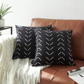 Nestinco Set of 2 Boho Pillow Covers 24 x 24 inches Black Square Pillow Covers with White Arrows Print Polyester Blend Decorative Throw Pillow Covers Sofa Cushion Cases
