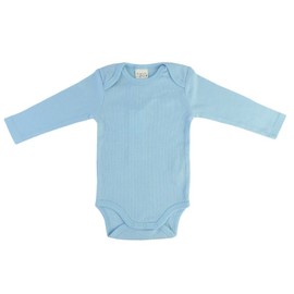 Organic Cotton Rib-Knit Baby Sleepsuit with Long Arms - Blue, 0-3 MTHS