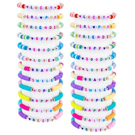 SIELEVIN 24 PCS Friendship Bracelets for Girls Colorful Letter Clay Bead Bracelet Preppy Bracelet Surfer Heishi Bracelet Kids Bracelet for Teen Girls Women