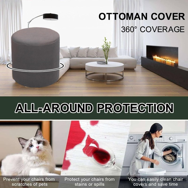 Velvet Round/Square Ottoman Covers Slipcover Stretch to Fit Outdoor/intdoor Small/Large/Extra