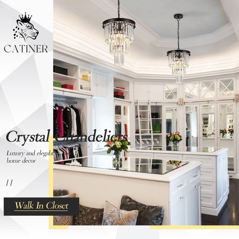 Black Crystal Pendant Light for Kitchen Island,Mini Crystal Chandeliers Modern