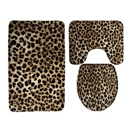 AEMBEE Leopard Print Bath Mat Cheetah Wild Safari Skin Powerful Animal Big Cat Panthera Wildlife Fur Modern Art 3 Piece Bathroom Mat Rug Sets,17.8"x29.5"Bath Mat,Toilet Seat Cover, U-Shaped Toilet