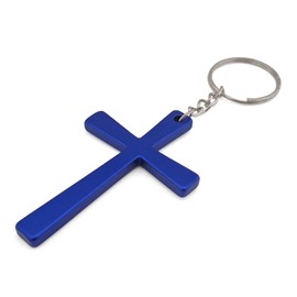 Komonee Christian Cross Dark Blue Metal Keychain Religious Key Ring Christianity Key Chain Catholic Protestant Keyring