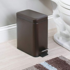 mDesign Metal 1.3 Gallon Rectangular Slim Profile Step Trash Can Wastebasket, Garbage Container Bin, Bathroom, Powder Room, Bedroom, Kitchen, Craft Room, Office - Removable Liner Bucket - Bronze