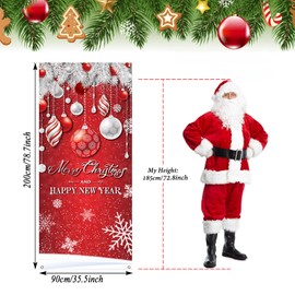 Christmas Door Cover Decoration Merry Christmas Tree Ornament Ball Photography Backdrop Outdoor Sign for Home Wall Indoor Outdoor Party
