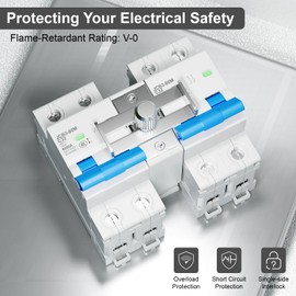 Dual Power Manual Transfer Switch, 2Pcs 2-Pole 32 Amp Circuit Breakers with Single-Side Slide Lock, DIN Rail Included, Ideal for Industrial and Home Use