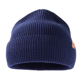 TOP-EX Winter 100% Merino Wool Beanie Hat Men Women Warm Thermal Wooly Hats for Running Golf Cold Weather Navy M/L