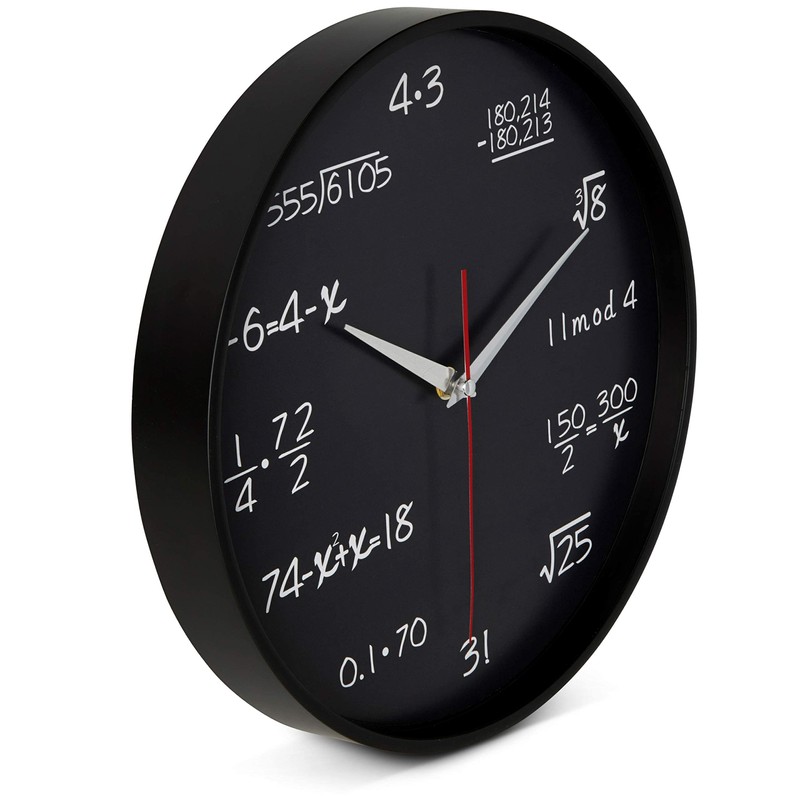 Bernhard Products Math Wall Clock Black 12 Inch Silent Non-Ticking