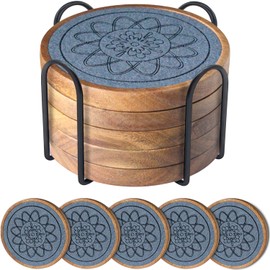 EDEGG 5 Pack Coasters for Drinks Absorbent, Coasters for Coffee Table with Holder, Non-Slip, Non-Stick, Suit for Kinds of Cups 4.3 inch Gray