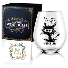 AGMDESIGN I'm Fine Everything is Fine Emtlife Funny Wine Glass with Gift Box, Christmas Birthday Gift for Emergency Medical Personnel Nurse Doctor ER Ambulance Driver Emergency Paramedic
