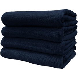 8 Year Towels, Face Towels, 13.4 x 33.5 inches (34 x 85 cm), 100% Cotton, Thin, Quick Drying, Highly Absorbent, Durable, No Bulk, Navy, Set of 4