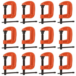 Abuff 1 Inch C-Clamp Set, 12-Pack Iron C Clamp Heavy Duty C Clamps for Woodworking, Welding and Building, Orange